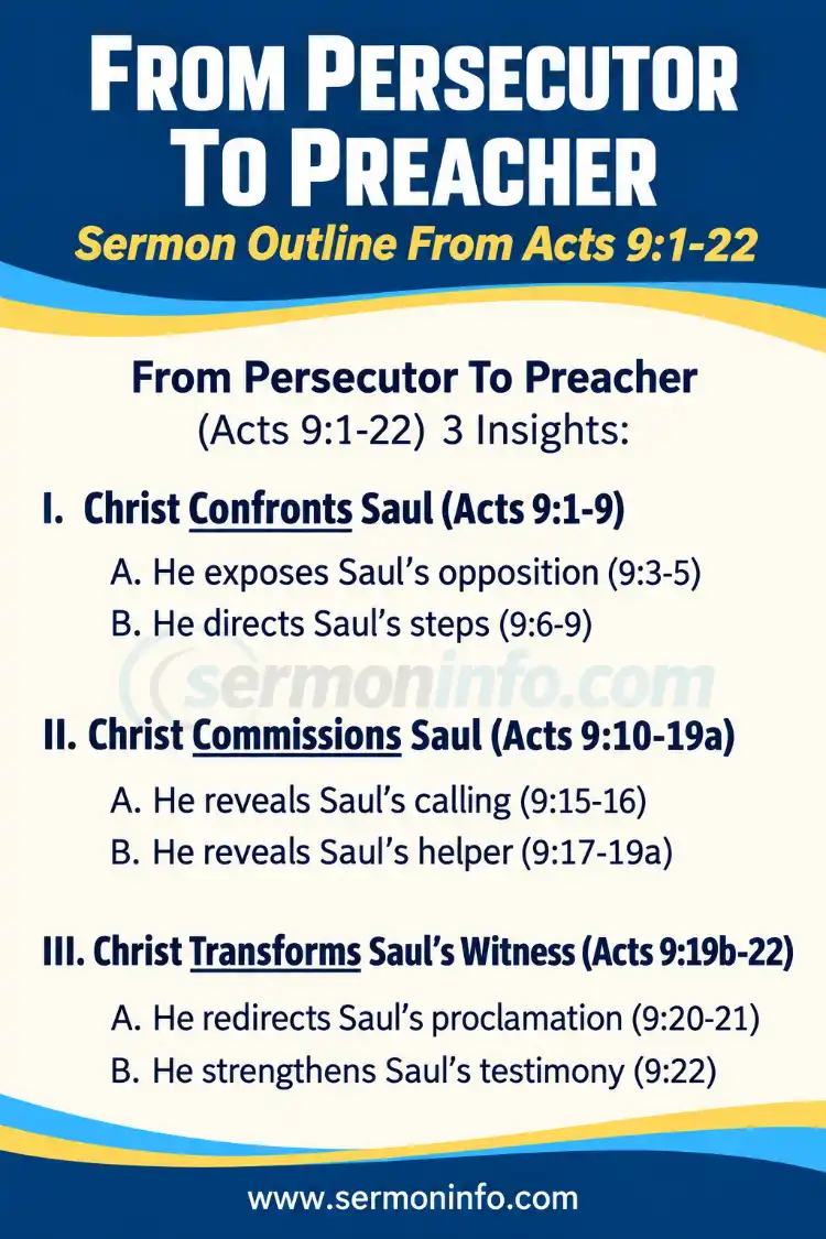 From Persecutor To Preacher | Sermon Outline From Acts 9:1-22 From Persecutor To Preacher | Sermon Outline From Acts 9:1-22