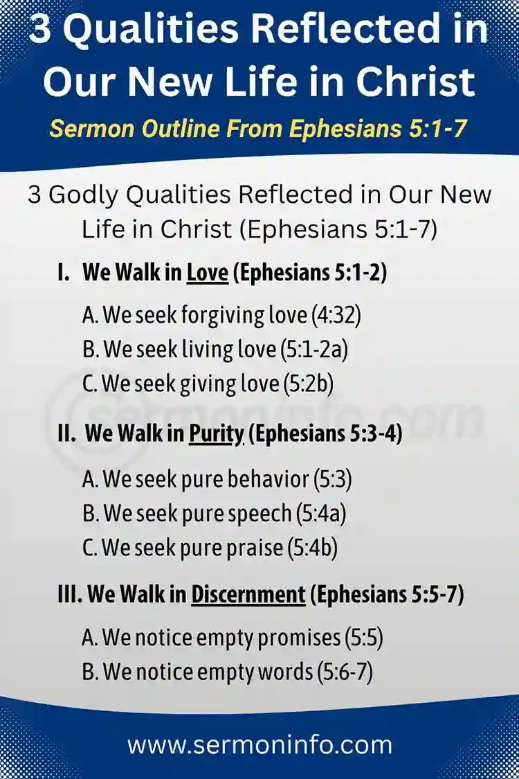 Sermon Outline From Ephesians 5:1-7 | 3 Godly Qualities Reflected in Our New Life in Christ Sermon Outline From Ephesians 5:1-7 | 3 Godly Qualities Reflected in Our New Life in Christ