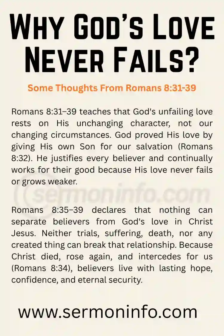 Why God's Love Never Fails | Sermon Outline From Romans 8:31-39